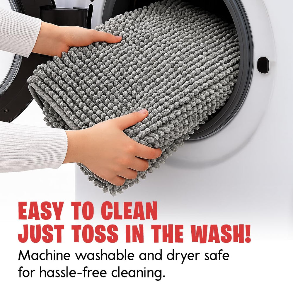 MudGuard Mat chenille-quick-dry fabric dries quickly after wet paws.