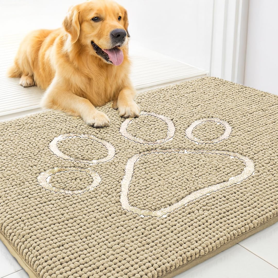 MUDGUARD MAT dog door mat with paw design traps dirt at the entry.