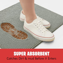 MudGuard Mat dog-paws-mud-trap captures dirt from muddy paws indoors.