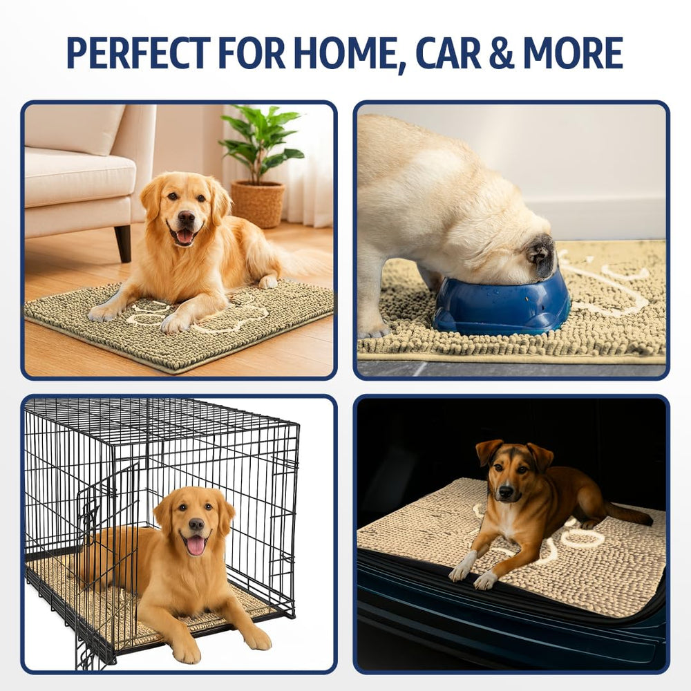 MUDGUARD MAT quick-dry chenille helps keep floors drier after pets' footsteps.