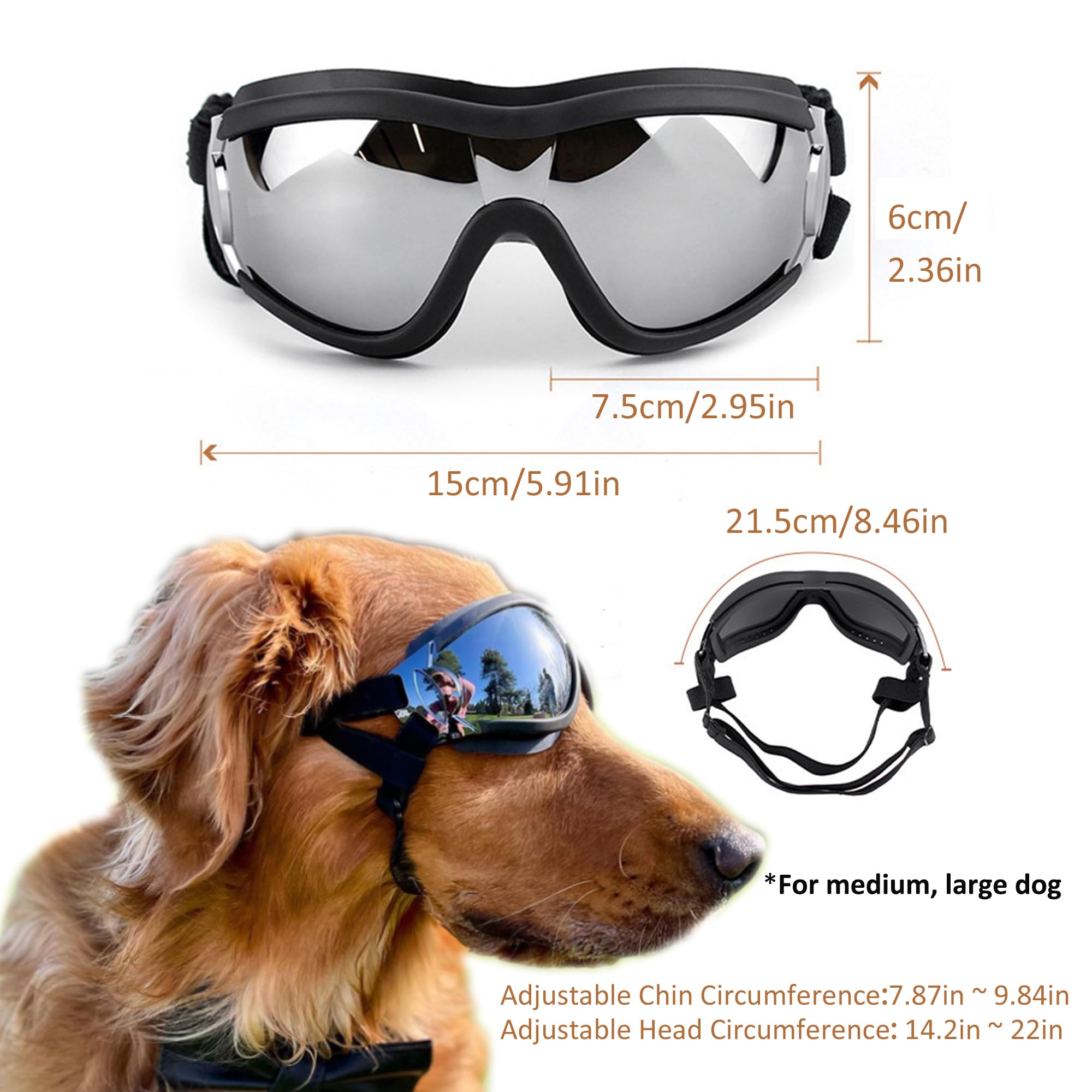 Muejjur dog sunglasses adjustable-strap close-up showing secure fit.