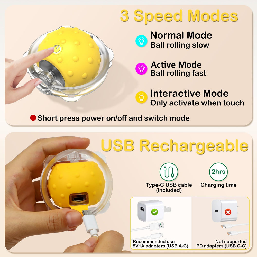 Muhhiba USB-rechargeable cat ball offers easy charging and less waste.