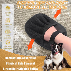 2PCS Pet Hair Removal Glove used on furniture shows multi surface fur removal.