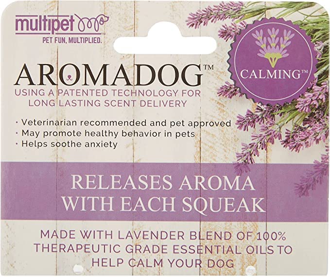 Multipet Aromadog scent-release toy highlights aroma release for soothing sessions.