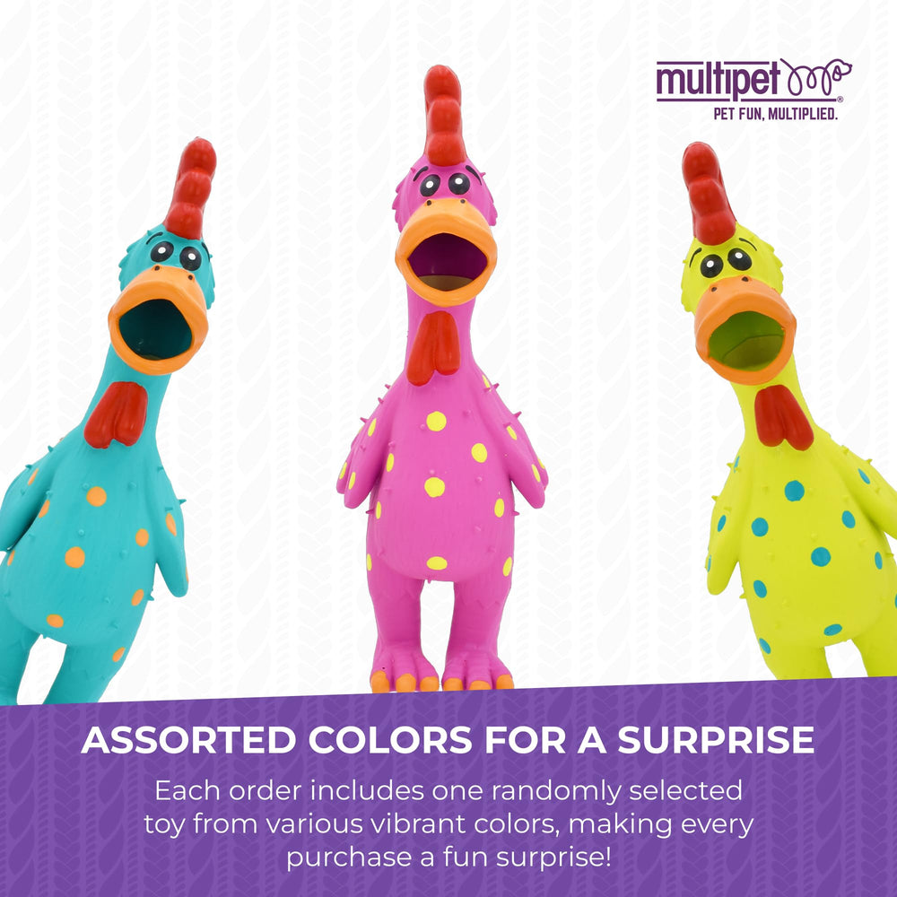 Multipet Globkens chicken easy-clean latex surface cleans quickly after slobbery moments.