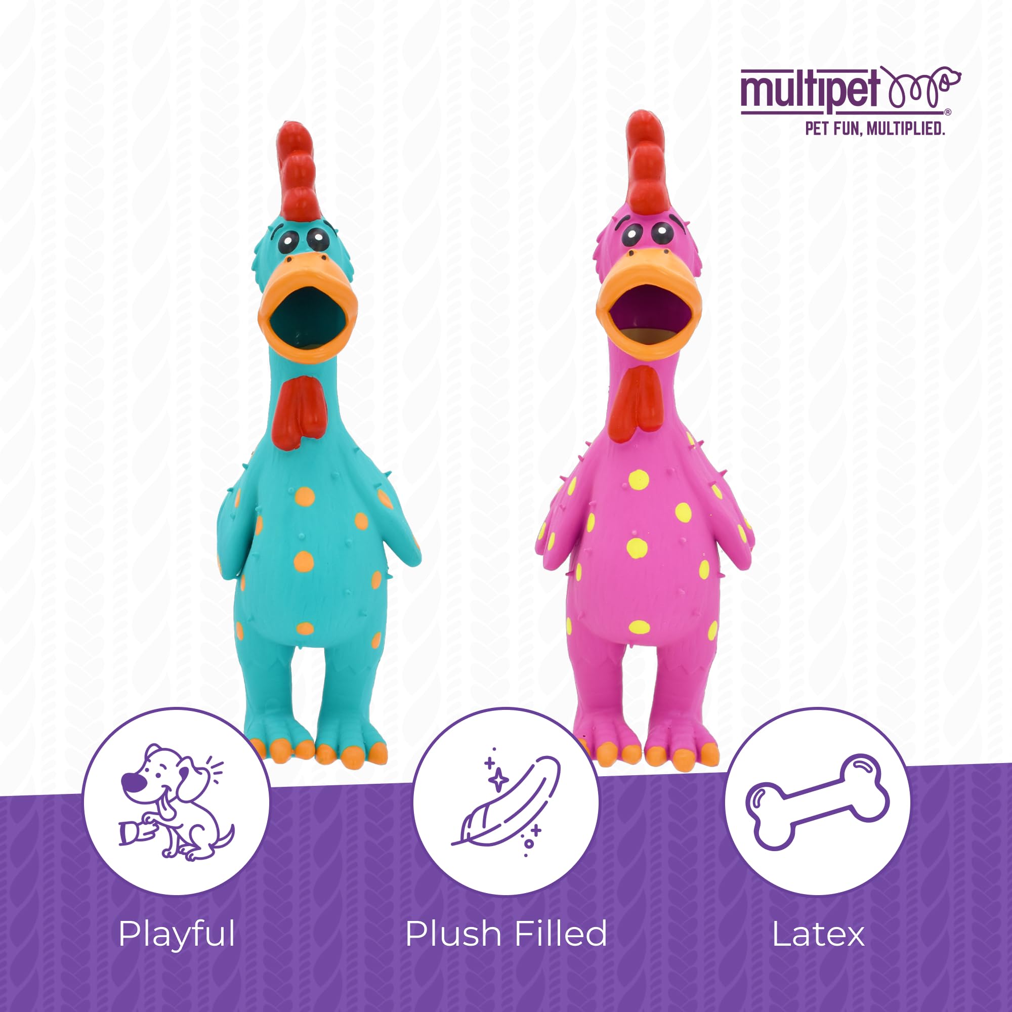 Multipet Globkens chicken latex exterior is easy to wipe clean after adventures.