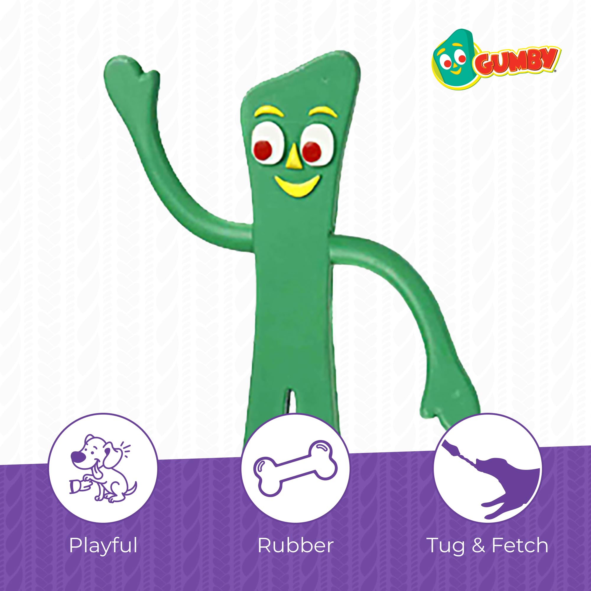 Multipet Gumby green dog toy closeup shows easy-to-clean rubber for quick cleanup.