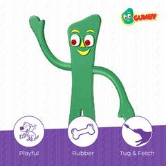 Multipet Gumby green dog toy closeup shows easy-to-clean rubber for quick cleanup.