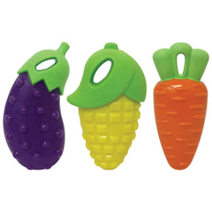 Multipet Harvesters 5-Inch Rubber Dog Toy carrot image highlights a durable squeaky veggie for chewing and play