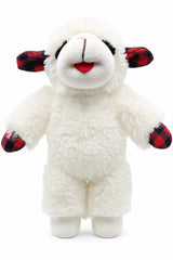 Multipet Holiday Lambchop plush toy front view with plaid design for festive playtime.