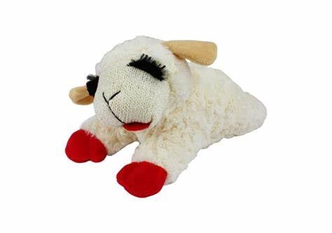 Multipet Lamb Chop 10in snuggle pal for dogs during naps and quiet time.