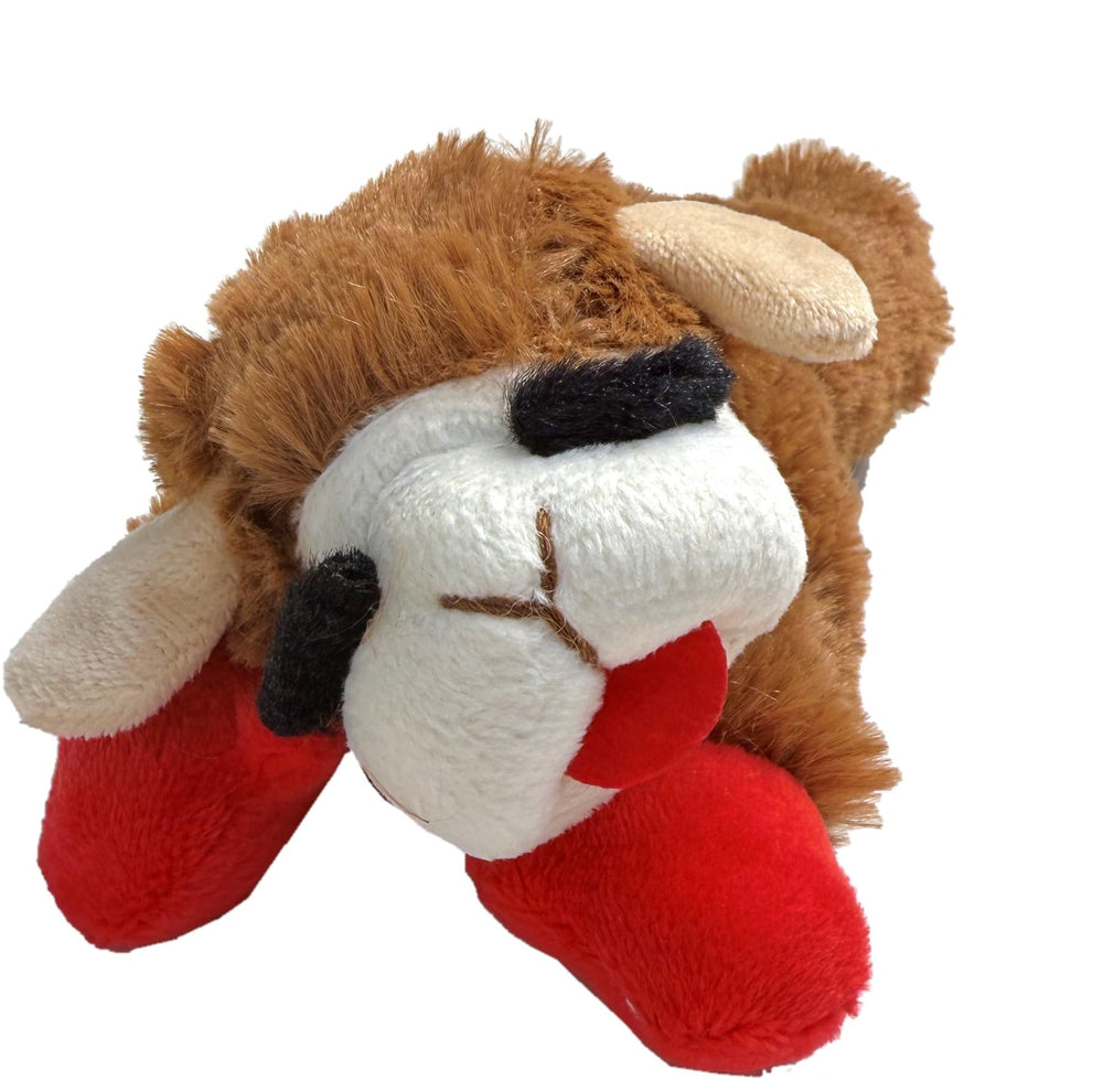 Multipet Lamb Chop brown face close-up highlighting soft plush texture