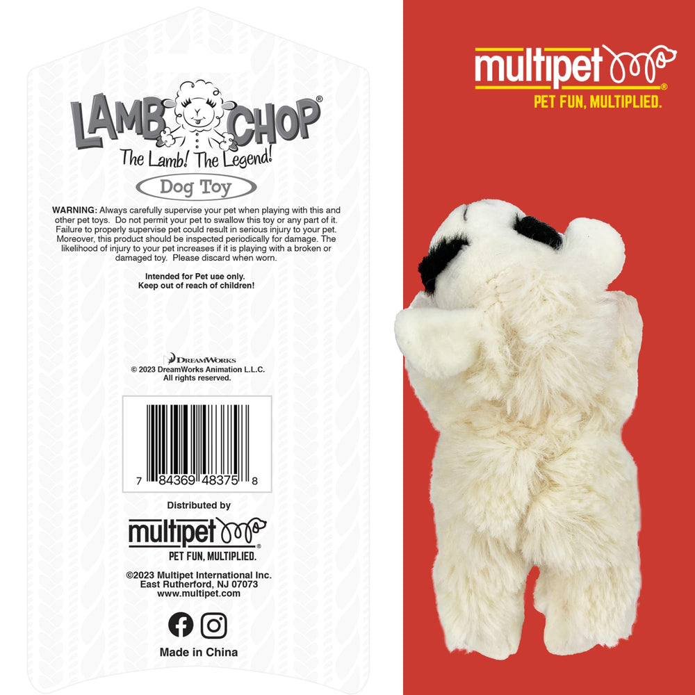 Close-up of Lamb Chop stitching showing plush construction for play.