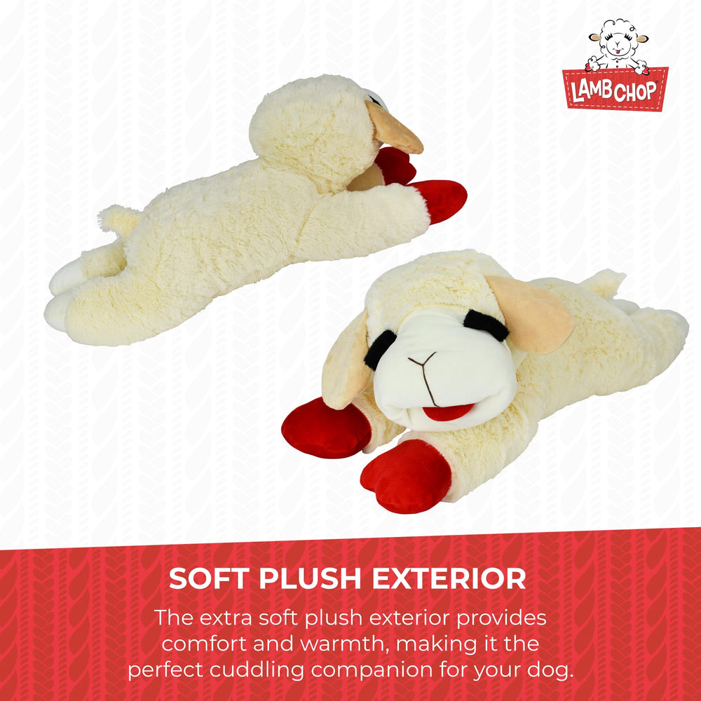 Multipet Lamb Chop cuddle portrait emphasizes comforting plush for naps.