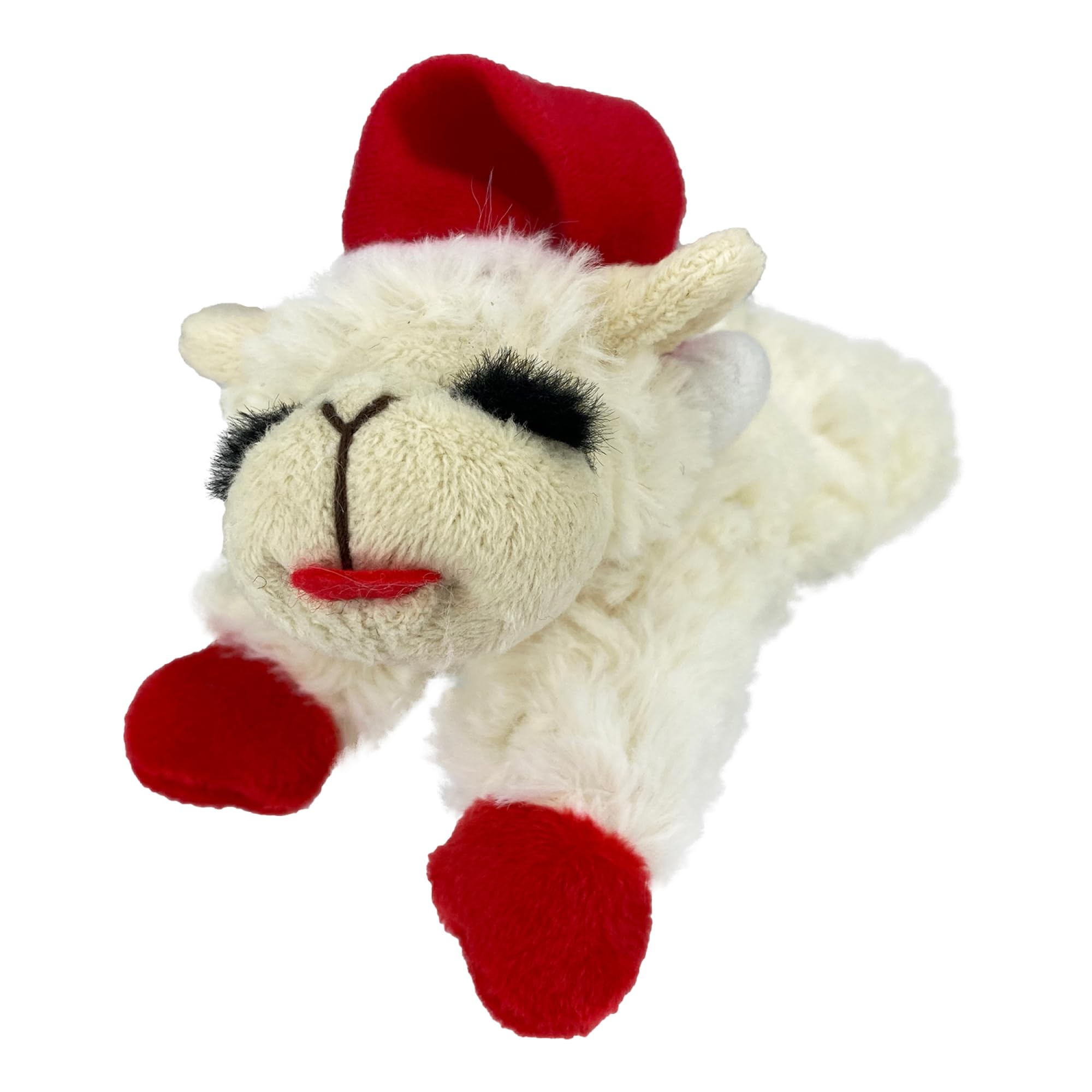 Multipet Lamb Chop dog plush with Santa hat for holiday play.