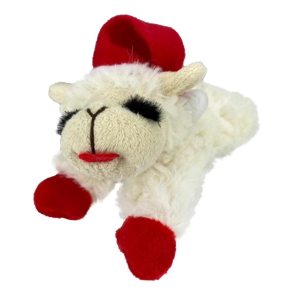 Multipet Lamb Chop dog plush with Santa hat for holiday play.
