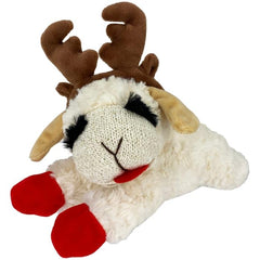 Multipet Lamb Chop dog toy with antlers front view for holiday fetch play.