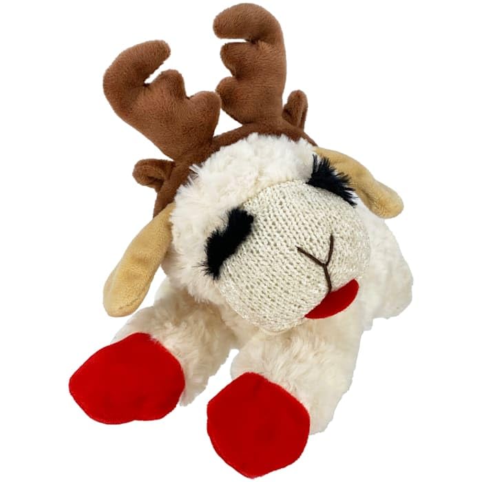 Multipet Lamb Chop toy squeaker closeup boosts interactive tug, chase, and entertainment.
