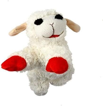 Multipet Lamb Chop dog toy shows plush exterior for cuddling and interactive play.