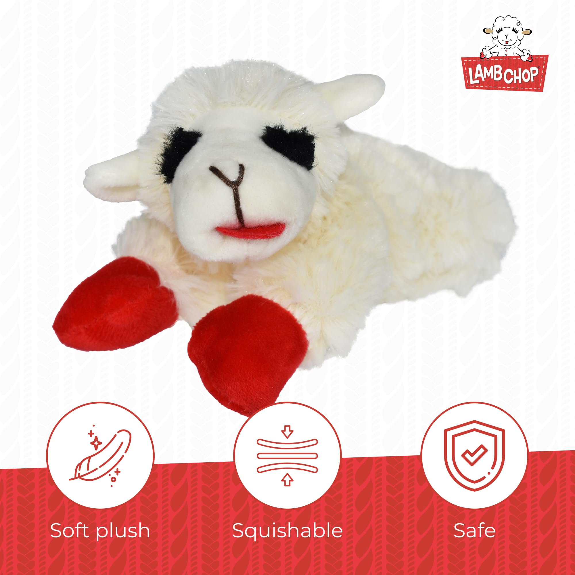 Extra-soft polyester plush of Multipet Lamb Chop, gentle on paws.