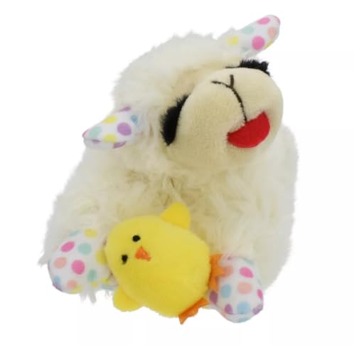 Multipet Lamb Chop Mini Spring Chick Polka Dot dog toy front view ideal for small dogs' playful fetch
