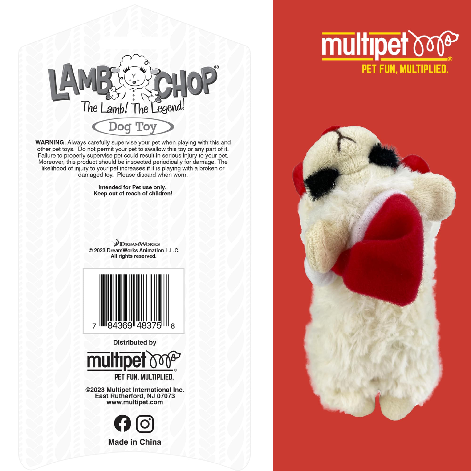 Multipet Lamb Chop squeaker inside motivates engaging audible play.
