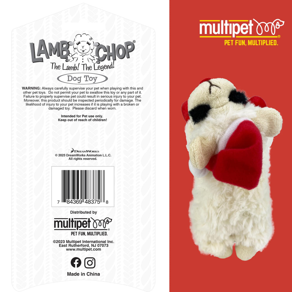 Multipet Lamb Chop squeaker inside motivates engaging audible play.