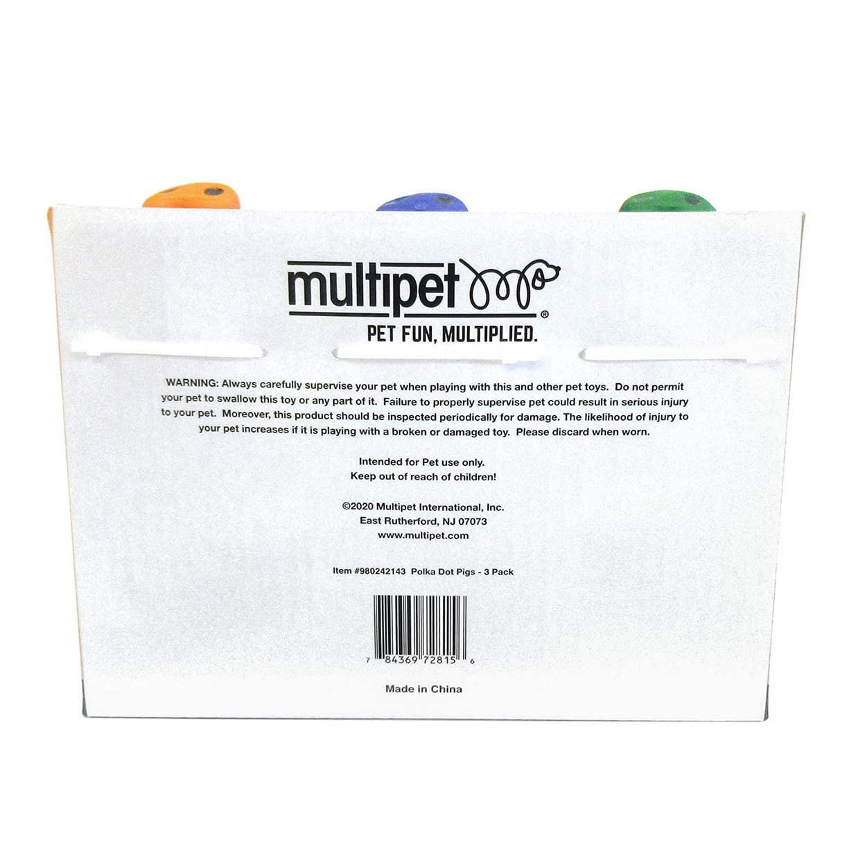 Multipet Polka-Dot Pigs packaging showcases three-toy set