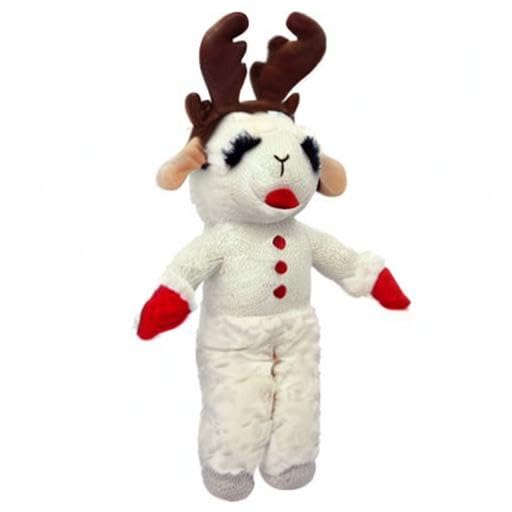 Multipet Standing Lamb Chop with Reindeer Antlers promotes festive imagination and playtime.