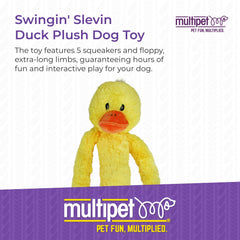 Multipet Swingin' Slevin Duck side view supports tossing and high-energy play.
