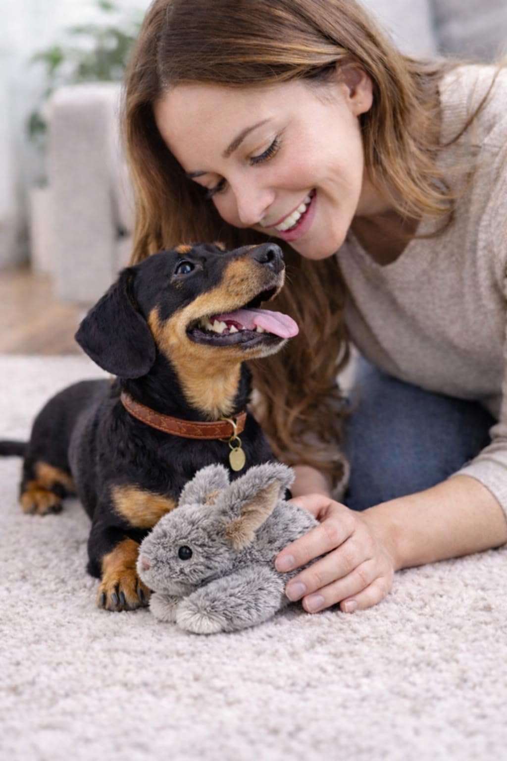 Multipet Thumperz soft gray plush texture is ideal for cuddling during quiet moments.