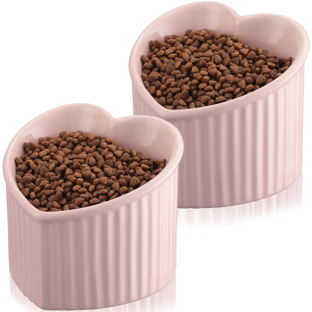 Mumufy heart-shaped pink cat bowls tilted design for comfortable feeding.