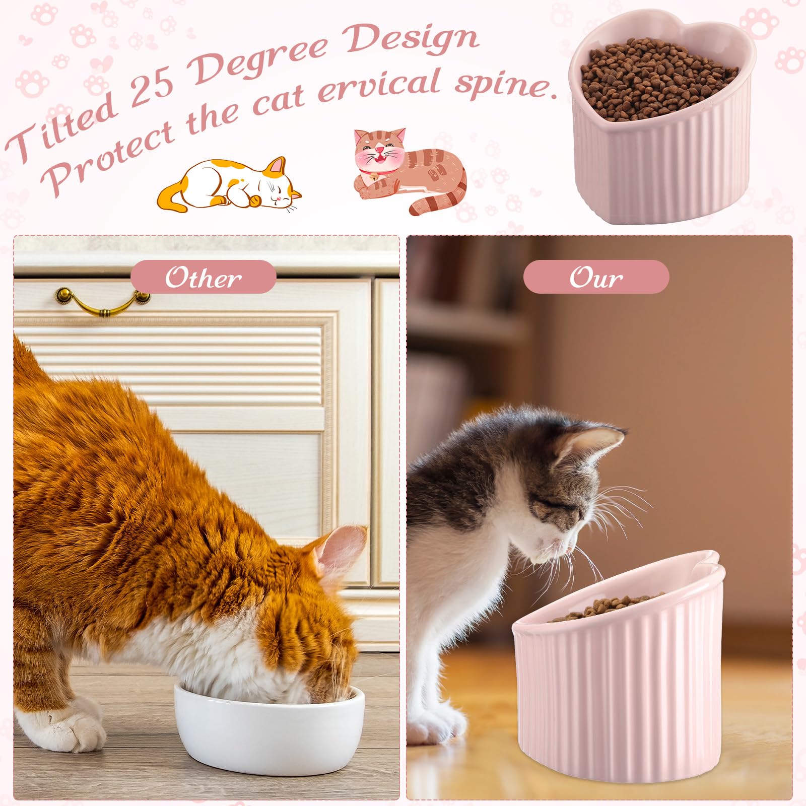 Mumufy two-piece cat bowls pink set for multi-pet homes.