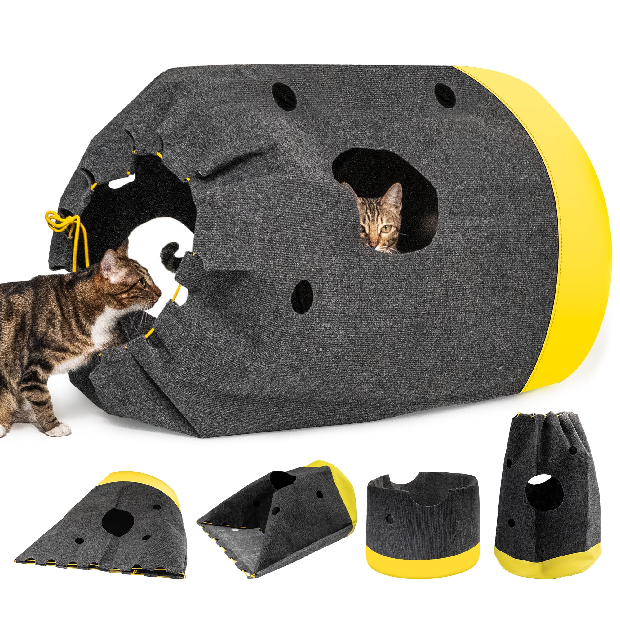 MUMUQ Cat Play Bag shows collapsible design for space-saving storage and versatile play