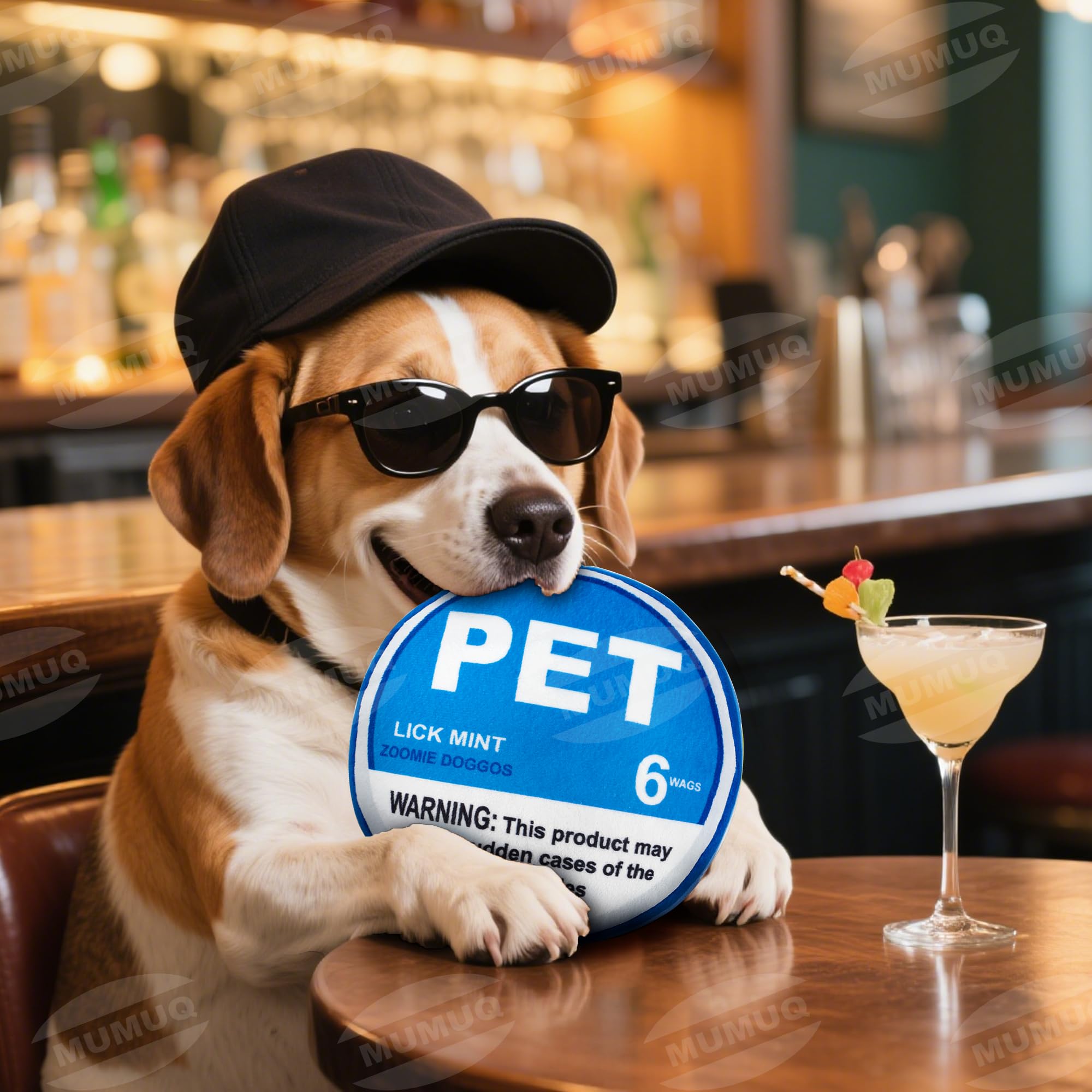 MUMUQ Funny Pupper Deckies toy durable inner mesh highlights chew durability.