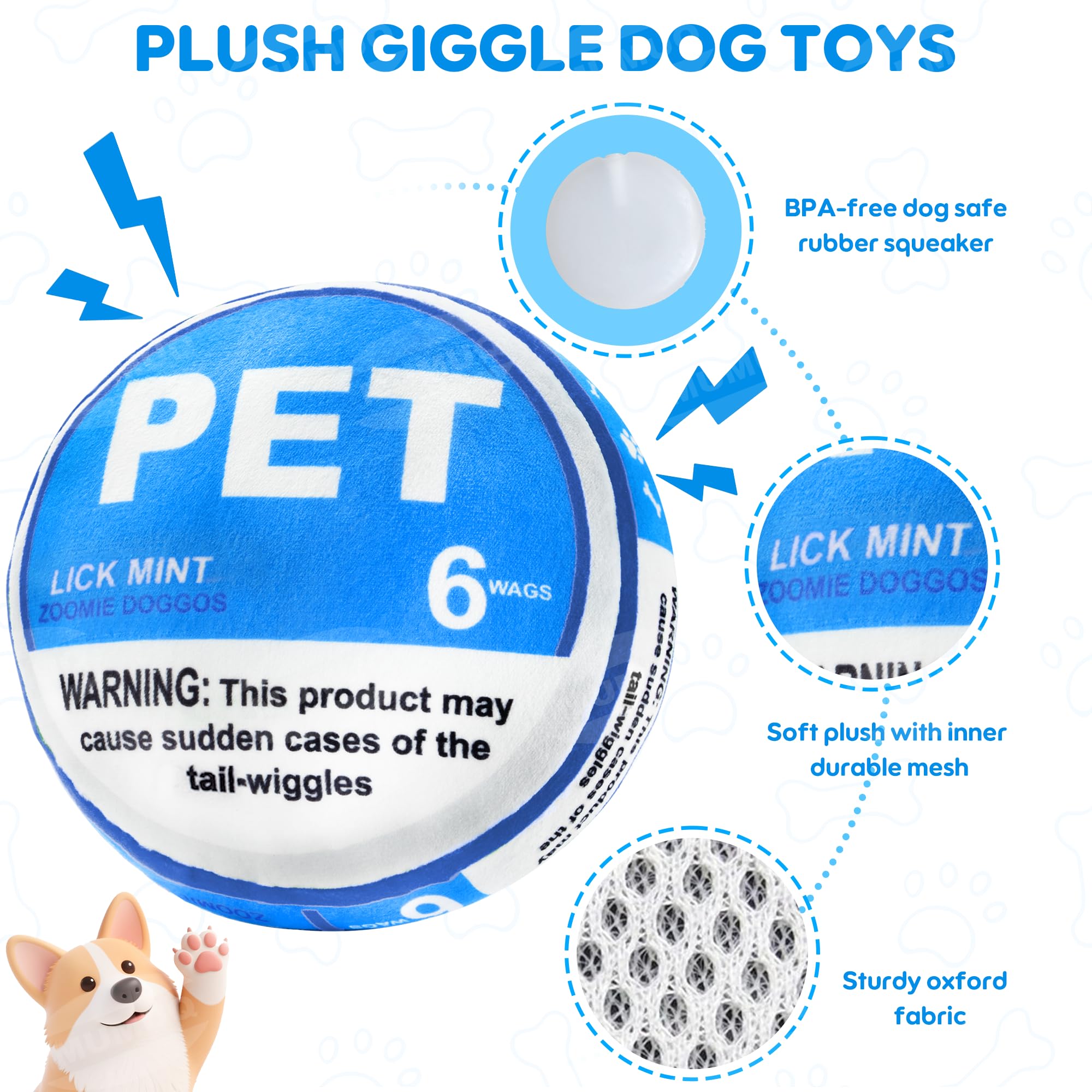 MUMUQ Funny Pupper Deckies toy squeaker inside showcases engaging sound for dogs.