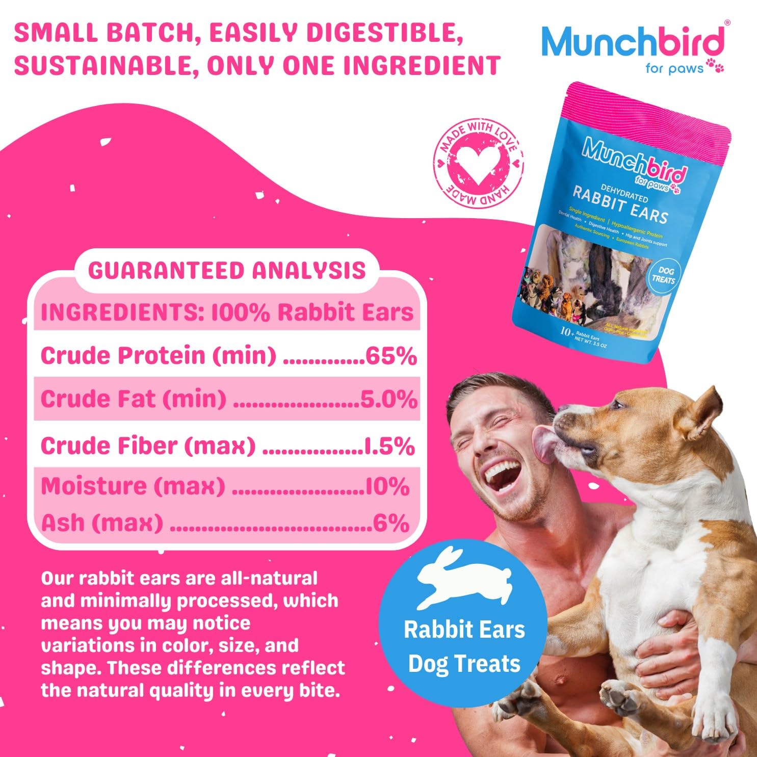 Munchbird dog treats rawhide-free ears—a natural alternative to traditional pig ears.