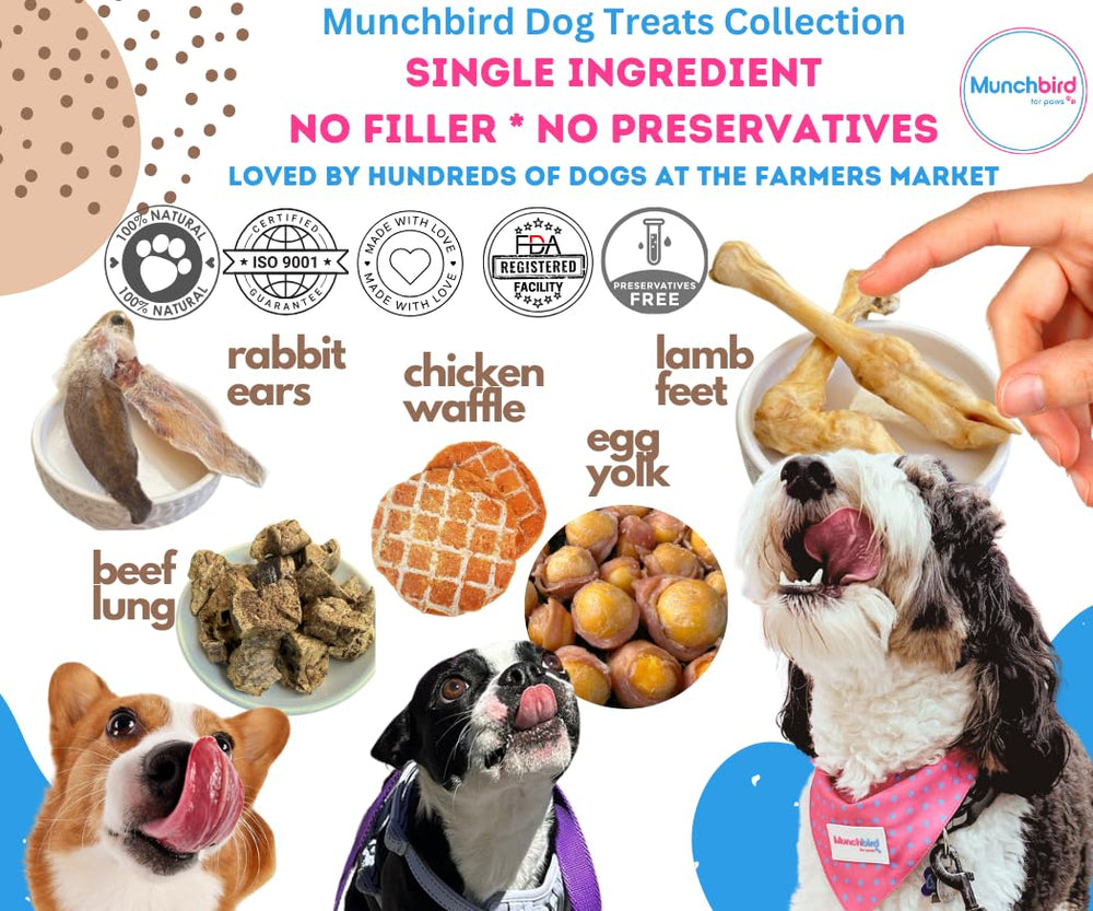 Munchbird rabbit ears healthy-joint support—calcium-rich bites may help mobility for active dogs.
