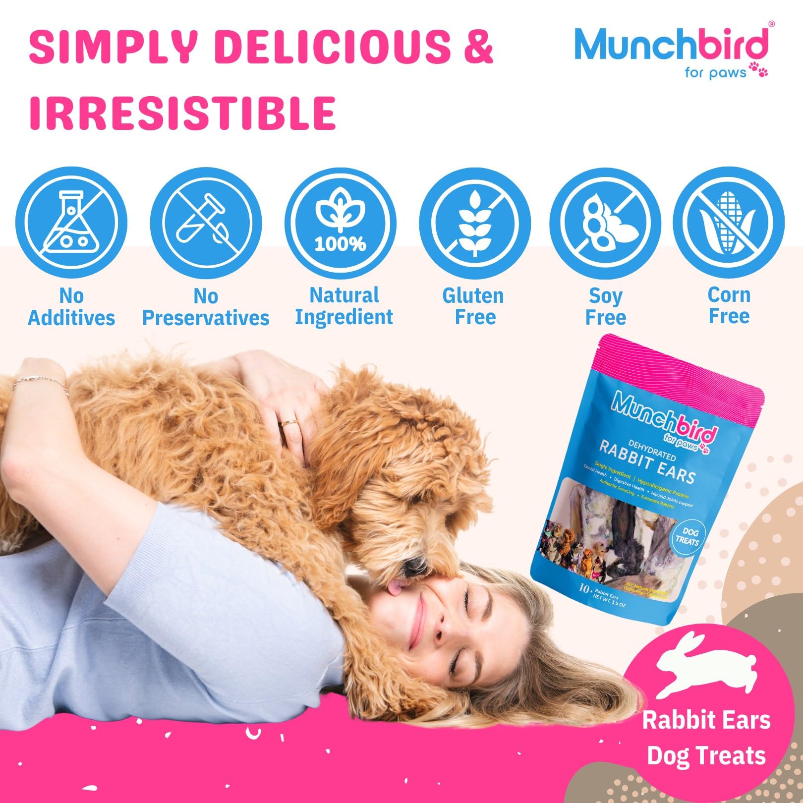 Munchbird rabbit ears portion variation—ideal for all breeds and portion-controlled feeding.