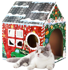 MUNILAIL Christmas cat house front view showcasing a cozy, sturdy hideaway for indoor cats.