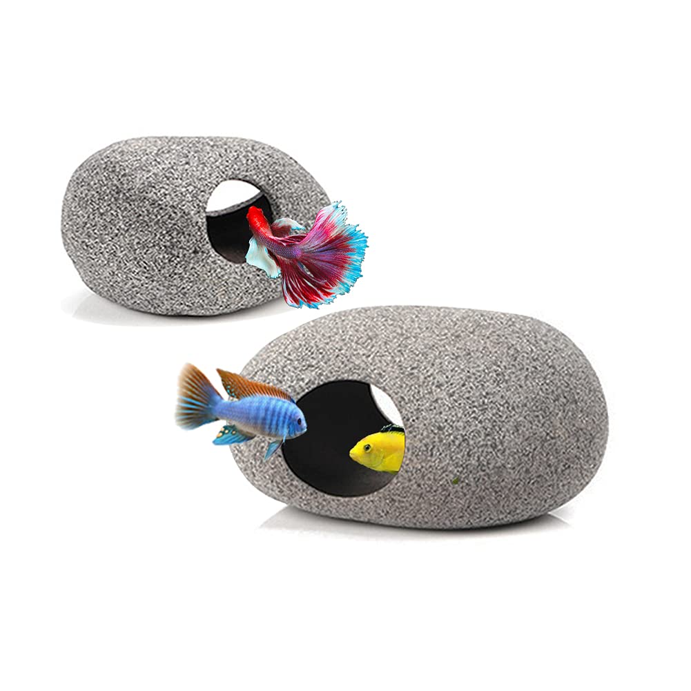 MUNLIT aquarium hideaway rock cave front view with natural stone texture and safe edges