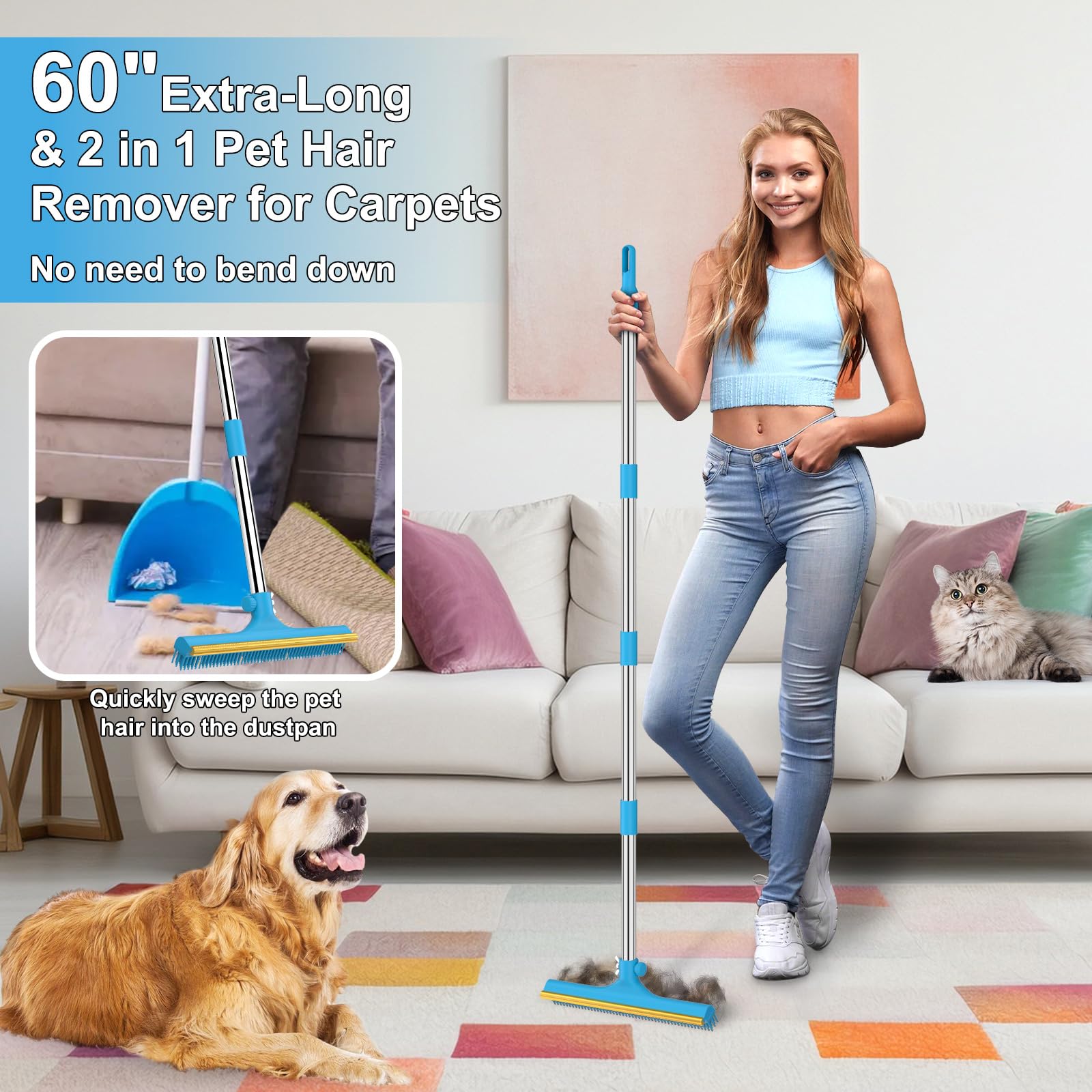Mupapi 60in long-handle extend shows ergonomic reach for cleaning hard-to-reach areas without bending