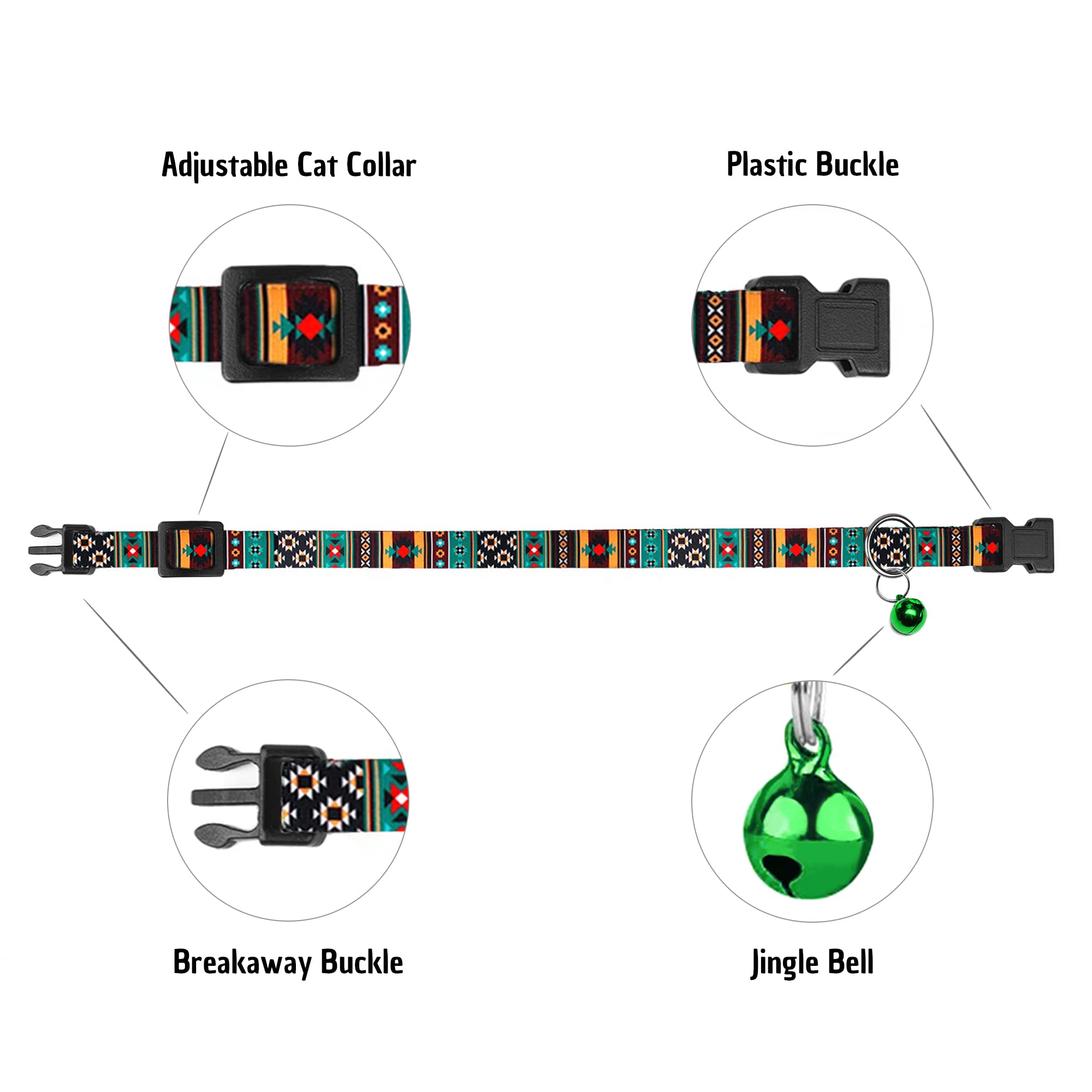 MUROM Southwest pattern collar close-up with bright jingle bell
