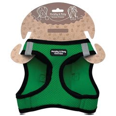 Murphy & Roxy No-Pull Harness green front view with reflective trim for safer evening walks