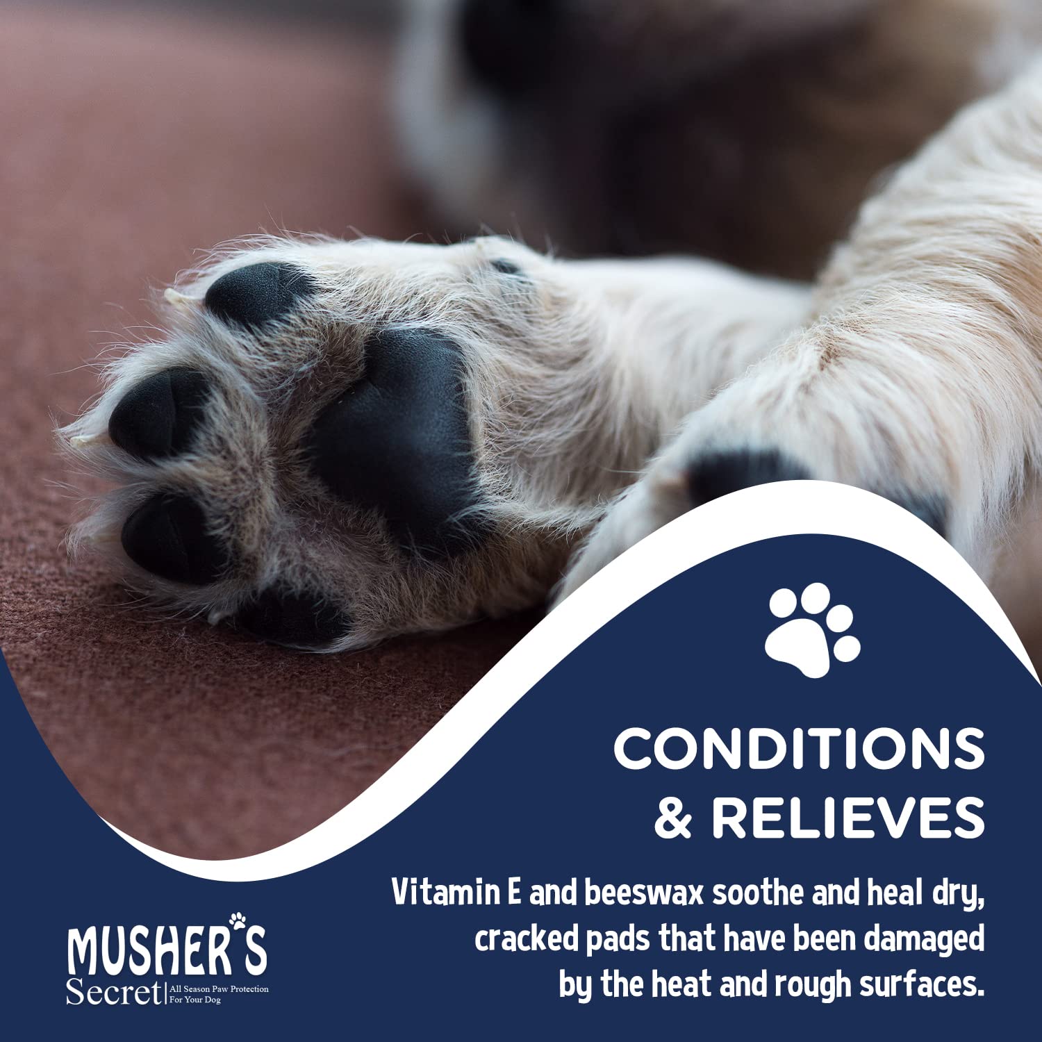 Musher's Secret moisturizing paw wax close-up shows smooth texture.