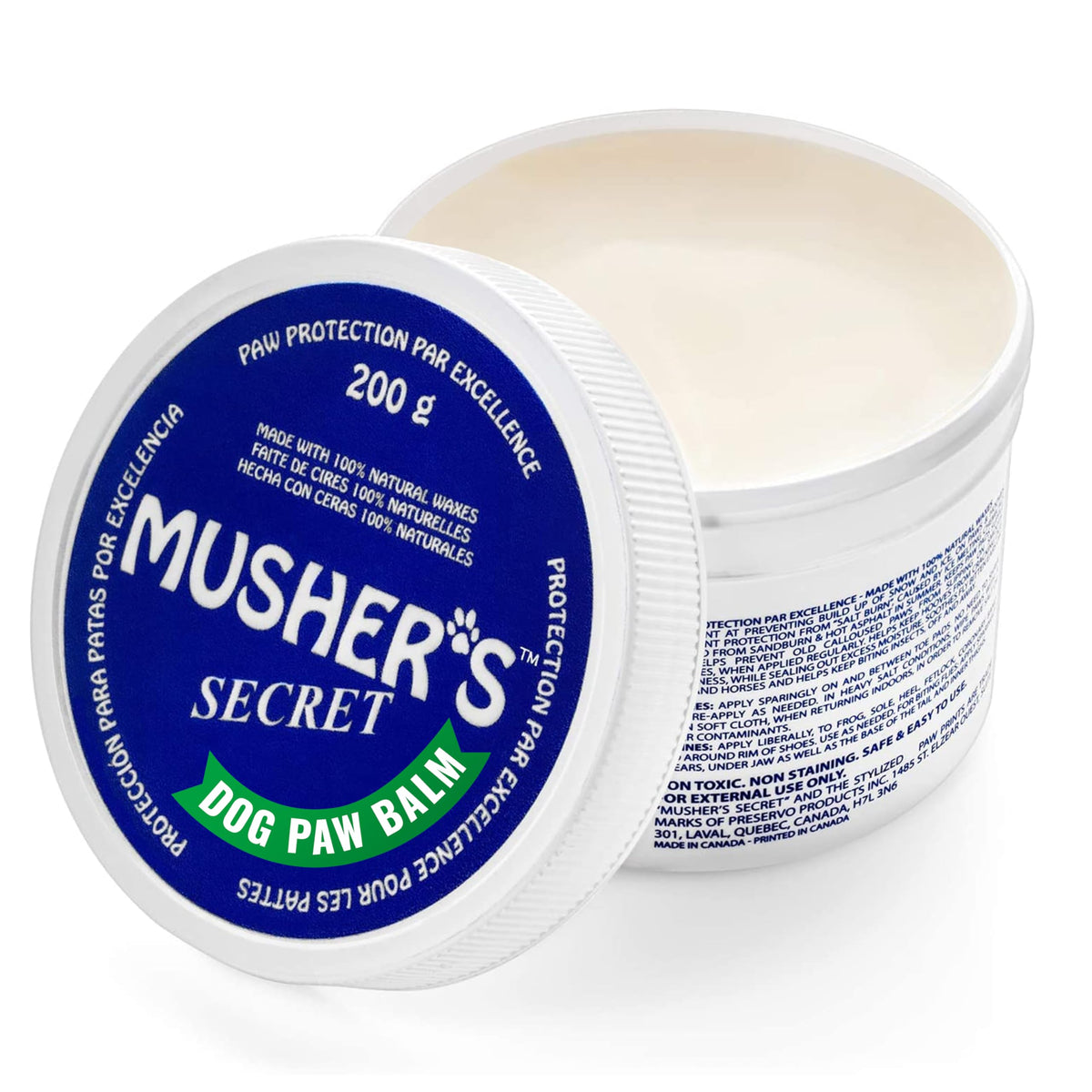 Musher's Secret paw wax 200g jar for daily paw protection.