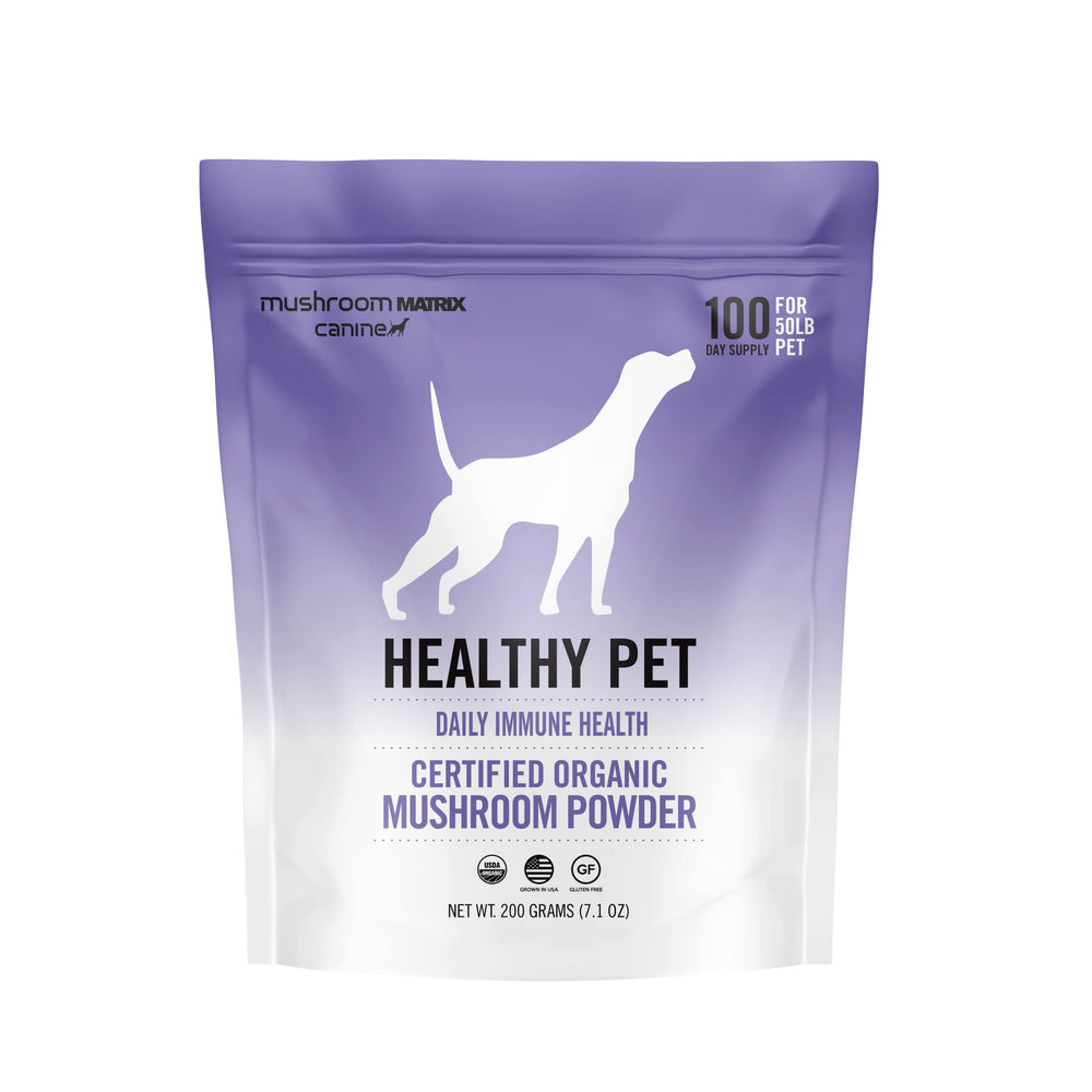 Mushroom Matrix healthy pet daily immune powder supports energy and vitality.