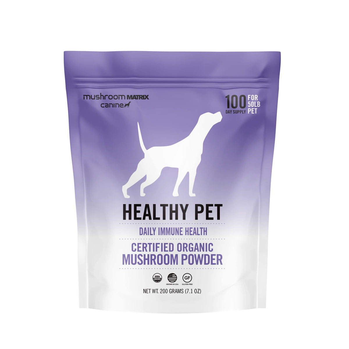 Mushroom Matrix healthy pet daily immune powder supports energy and vitality.