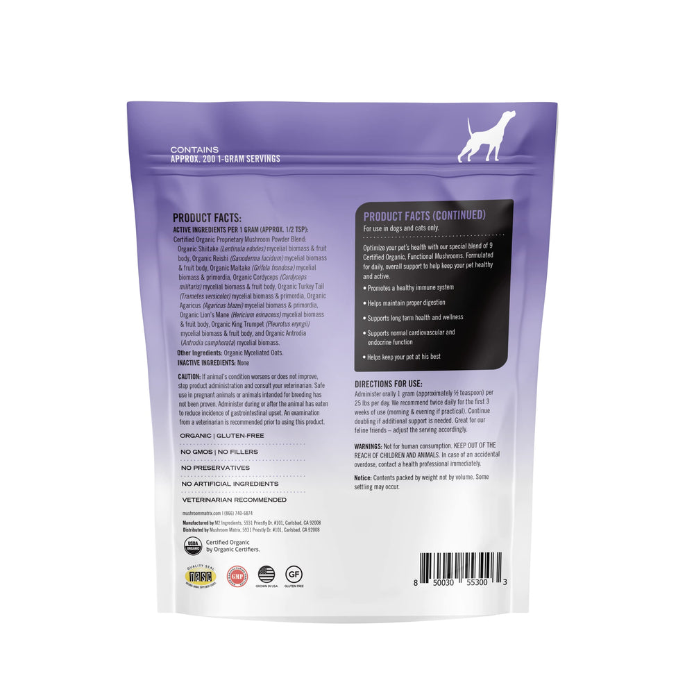 Mushroom Matrix organic mushroom powder for dogs and cats on the go.