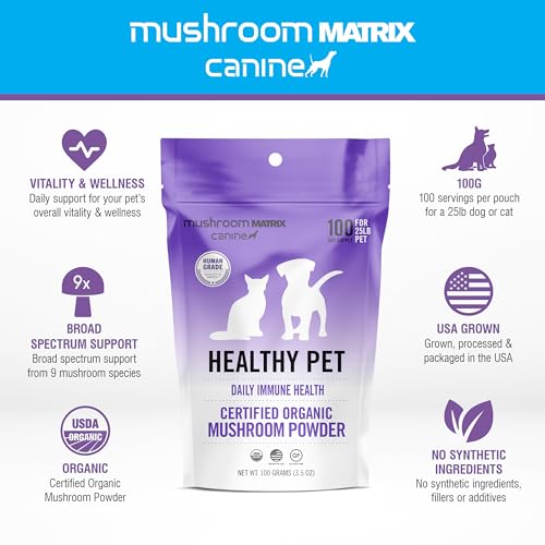 Mushroom Matrix USA-grown mushrooms label highlighting organic, human-grade ingredients.